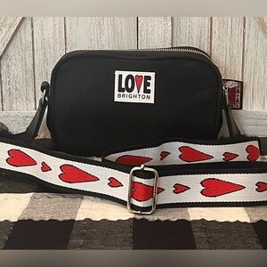 Brighton Black Crossbody Bag with Red Heart Strap